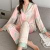 Women's Autumn Winter Pajamas Faux Silk Satin Pijamas Long Sleeve Long Pants Thin Sleepwear Lapel Pyjamas Female Nightwear