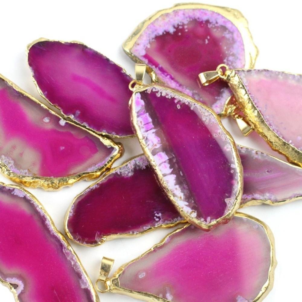 Handmade Druzy Agate Pendant 60*40mm Polished Crystal Slice Fashion Agate Wind Chime Meditation