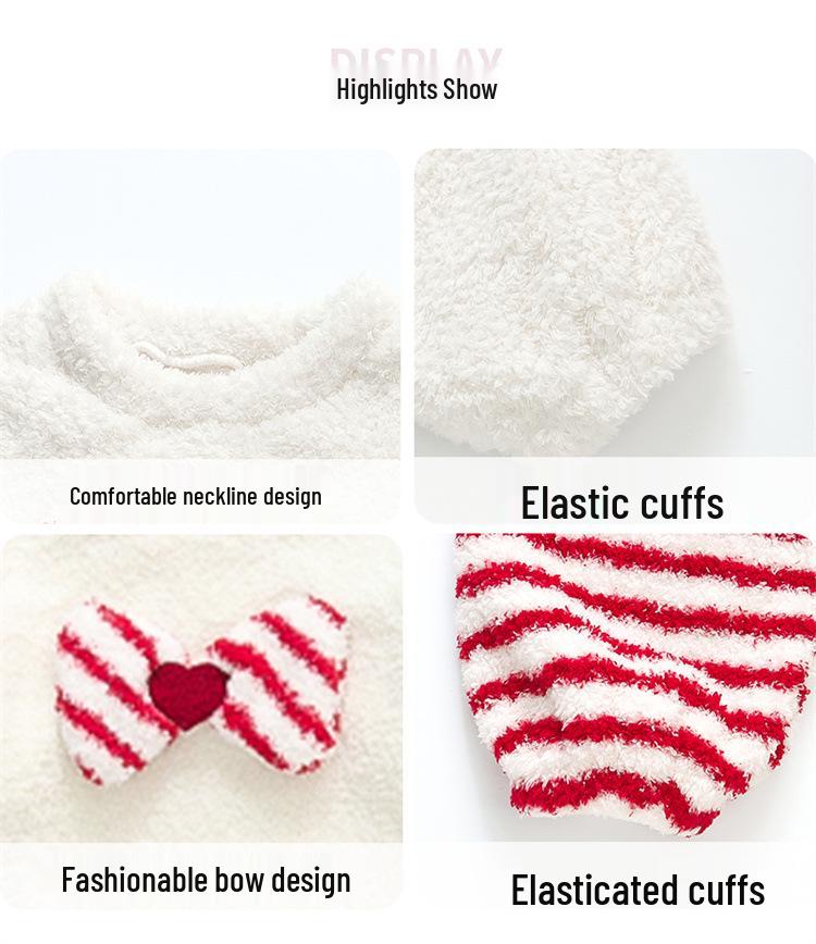 Комплект фланелевой пижамы в полоску с бантом для девочек - Уютная осенне-зимняя домашняя одежда для малышей 2025