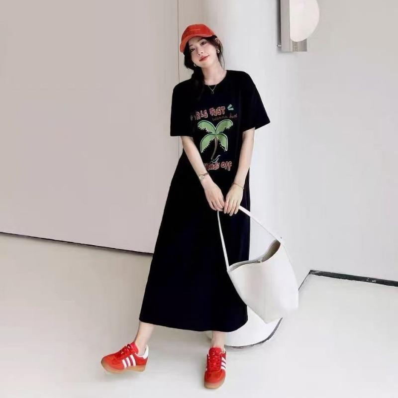 Женское платье-футболка с короткими рукавами и круглым вырезом, большого размера, свободного кроя, длинное, в стиле кэжуал, длиной до колена, для сна