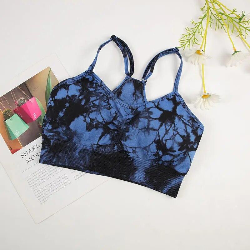 Tie Dye Набор для йоги Женские шорты для йоги с высокой талией Бесшовные леггинсы для тренировок Бесшовный спортивный костюм Велоспорт Бюстгальтер для бега Спортивный костюм Эластичный фитнес-наряд