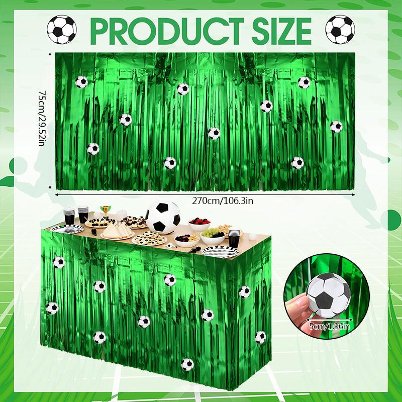 Soccer Party Tassel Table Skirt with Football Sticker for Kids Adults Sports Theme Birthday Party Decoration Supplies Tablecloth
