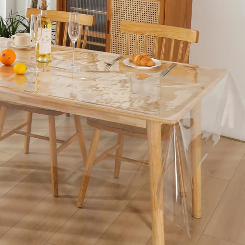 Прозрачная ПВХ скатерть, толщина 0,5 мм-0,23 мм, легко чистится, устойчива к пятнам, пылеустойчива, водонепроницаема, прочная и термостойкая (Прозрачный 0