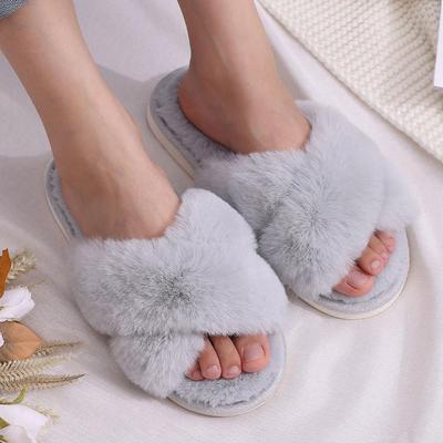 Модные детские женские пушистые меховые домашние тапочки-слайды, женские плоские пушистые тапочки для дома, плюшевые тапочки с перекрестной лямкой, нескользящие мягкие домашние тапочки
