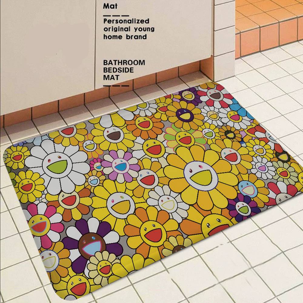 Flower T-Takashi Art M-Murakami Door Mat Washable Non-Slip Living Room Sofa Chairs Area Mat Kitchen Bedside Area Rugs