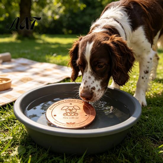 99.9 Percent Pure Copper Water Purifier Purification Disc for Dog, 4-Inch Diameter Disc, Pet Dispenser Cleaning with 3-Point Support Dog