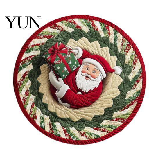 Indoor Holiday Decoration Round Christmas Rug, 39" Imitation Cashmere Santa Snowflake Pattern, Winter Home Decor Area Rug for Living Room Bedroom