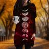 New In Autumn Lunar Eclipse Print Plus Size Dress Women O'neck Long Sleeves Casual Pocket Dresses