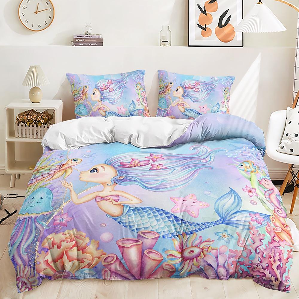 3D Printed Mermaid Princess Bedding Set for Girls and Women, Dreamy Quilt Cover Pillowcases 2/3pcs Gift