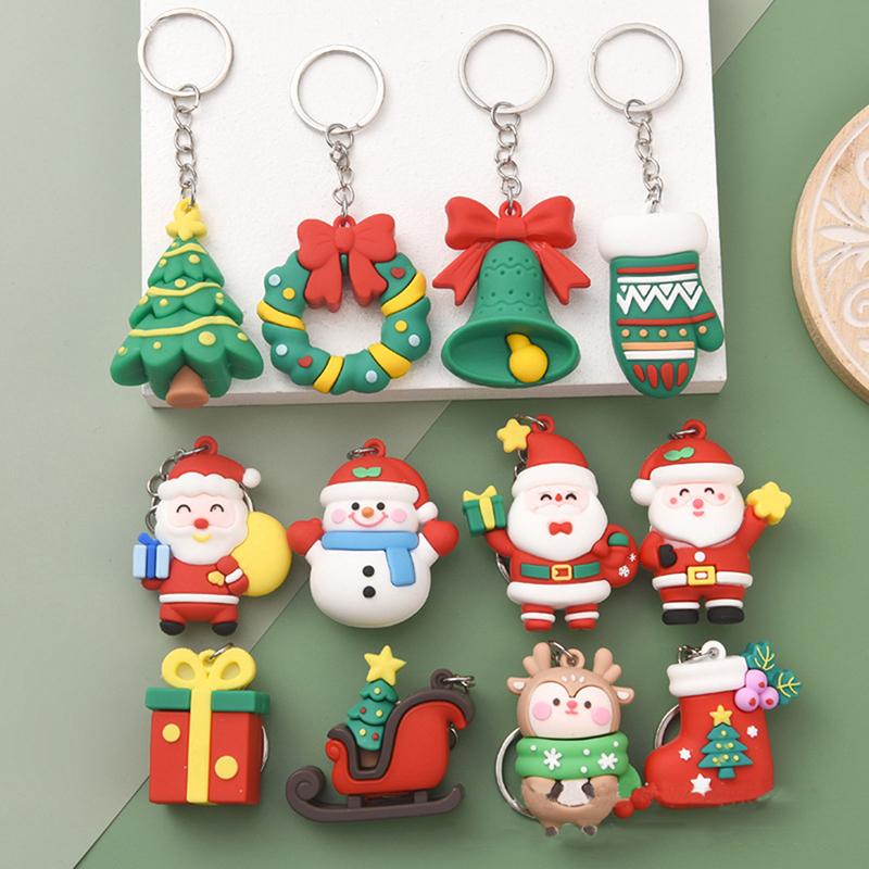 Christmas Series Santa Claus Christmas Tree Key Chains For Backpacks Pendant Cute Elk Doll Key Ring For Kids Friends Gift