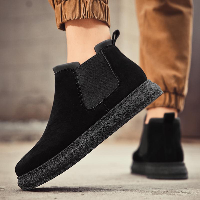 Модные ботинки Мужская обувь без застежек Мужская повседневная обувь Мужские кожаные плюшевые теплые зимние ботинки Мужские ботильоны на плоской подошве Мужские зимние кроссовки