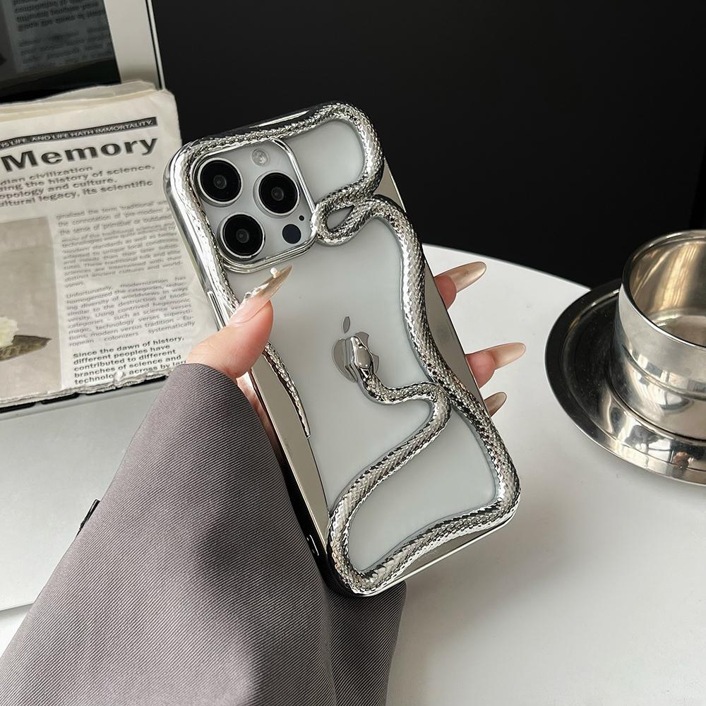 3D Змея Полый Рассеивающий Тепло Чехол Для Телефона Для iPhone 17 16 15 14 13 12 11 Pro Max Ударопрочный Гальванизированный Мягкий Чехол