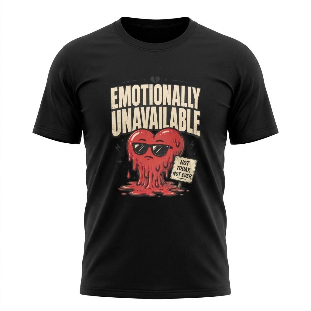 Emotionally Unavailable Melting Heart Sarcastic Black T-Shirt