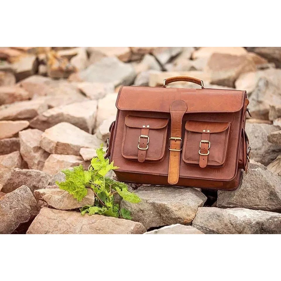 Винтажная коричневая сумка-мессенджер для ноутбука, мужская кожаная сумка ручной работы.