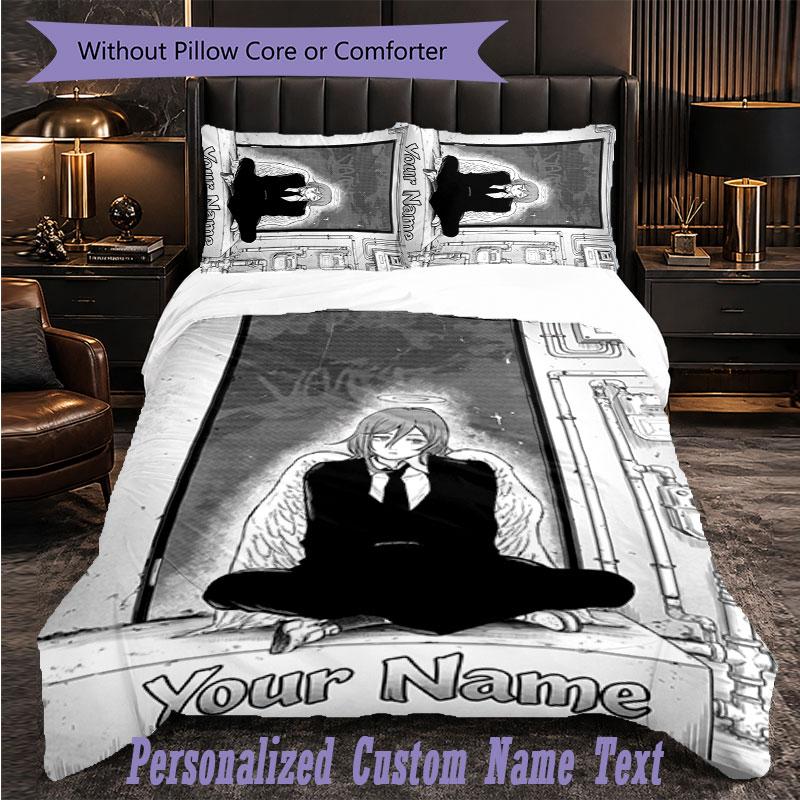 Personalized 3Pcs Bedding SetChainsaw Man Custom Text Duvet Cover Pillowcase Set Bedroom Gift