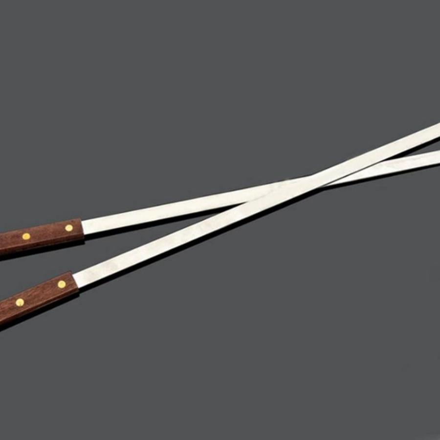 Плоская палочка для барбекю из нержавеющей стали, большая веревочная палка для барбекю, деревянная ручка, плоская палочка для барбекю из нержавеющей стали