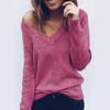 Knitted Sexy Sweater Winter Chic Lady Solid Color V Neck Blouse Long Sleeve Casual Pullover