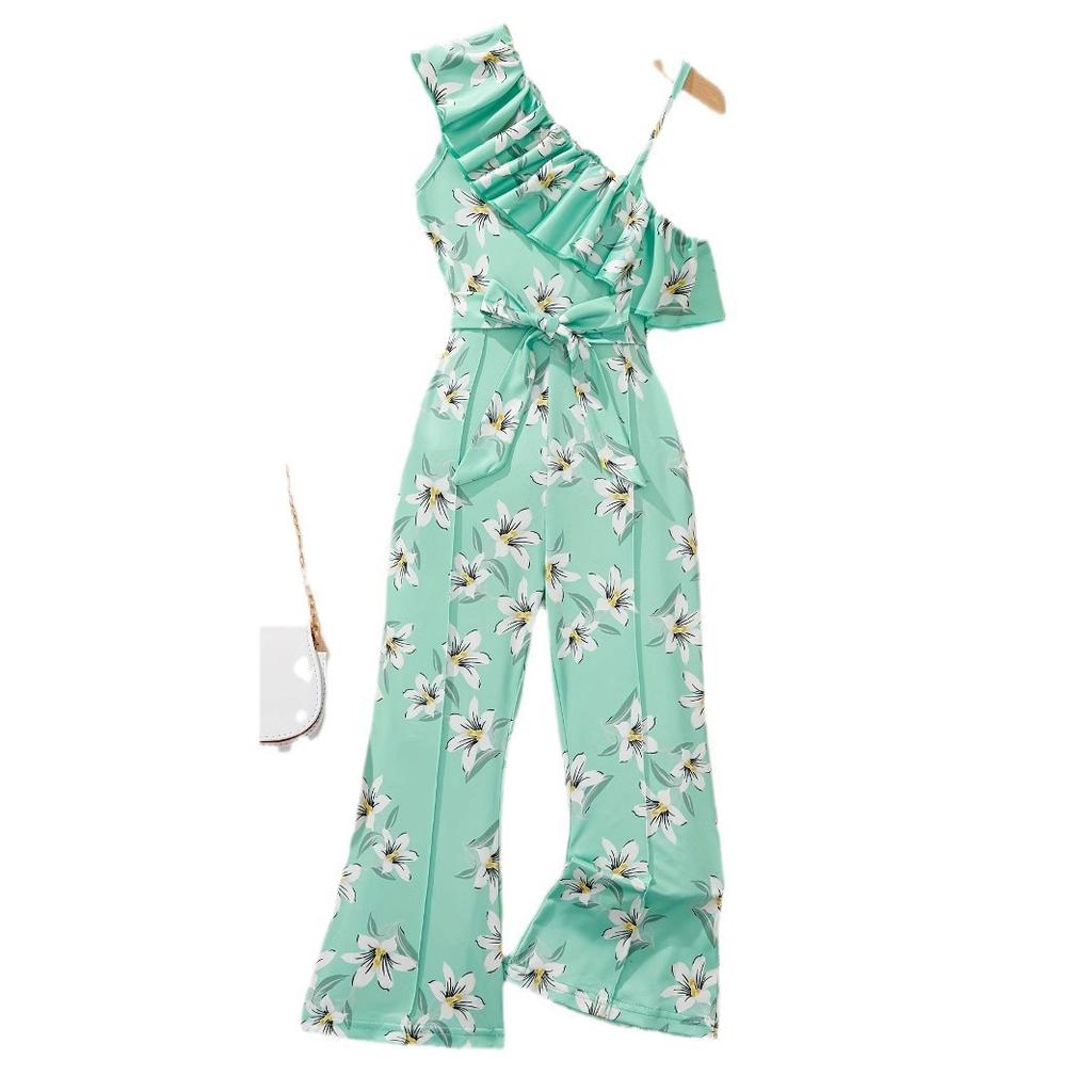 Повседневный комбинезон с цветочным принтом для девочек, летний повседневный комбинезон для детей