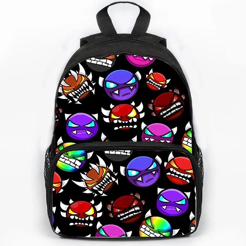 Children Large Capacity Angry Geometry Dash Print Backpack Students School Bags for Girls Boys Cartoon Bookbag Travel Backpacks
