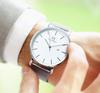Простые стильные брендовые популярные ультратонкие легкие аналоговые часы деловые водонепроницаемые кварцевые наручные часы серебристо-белые [BUREI] мужские мужские -