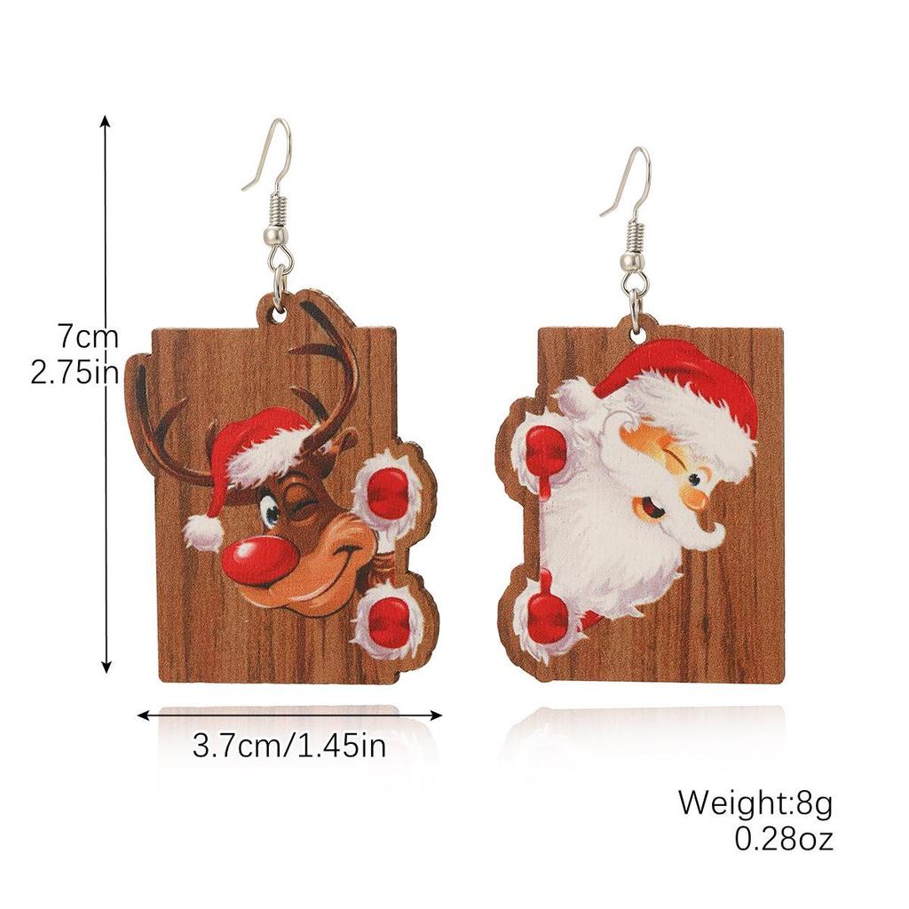 Trendy Snowflake & Santa Wooden Christmas Earrings