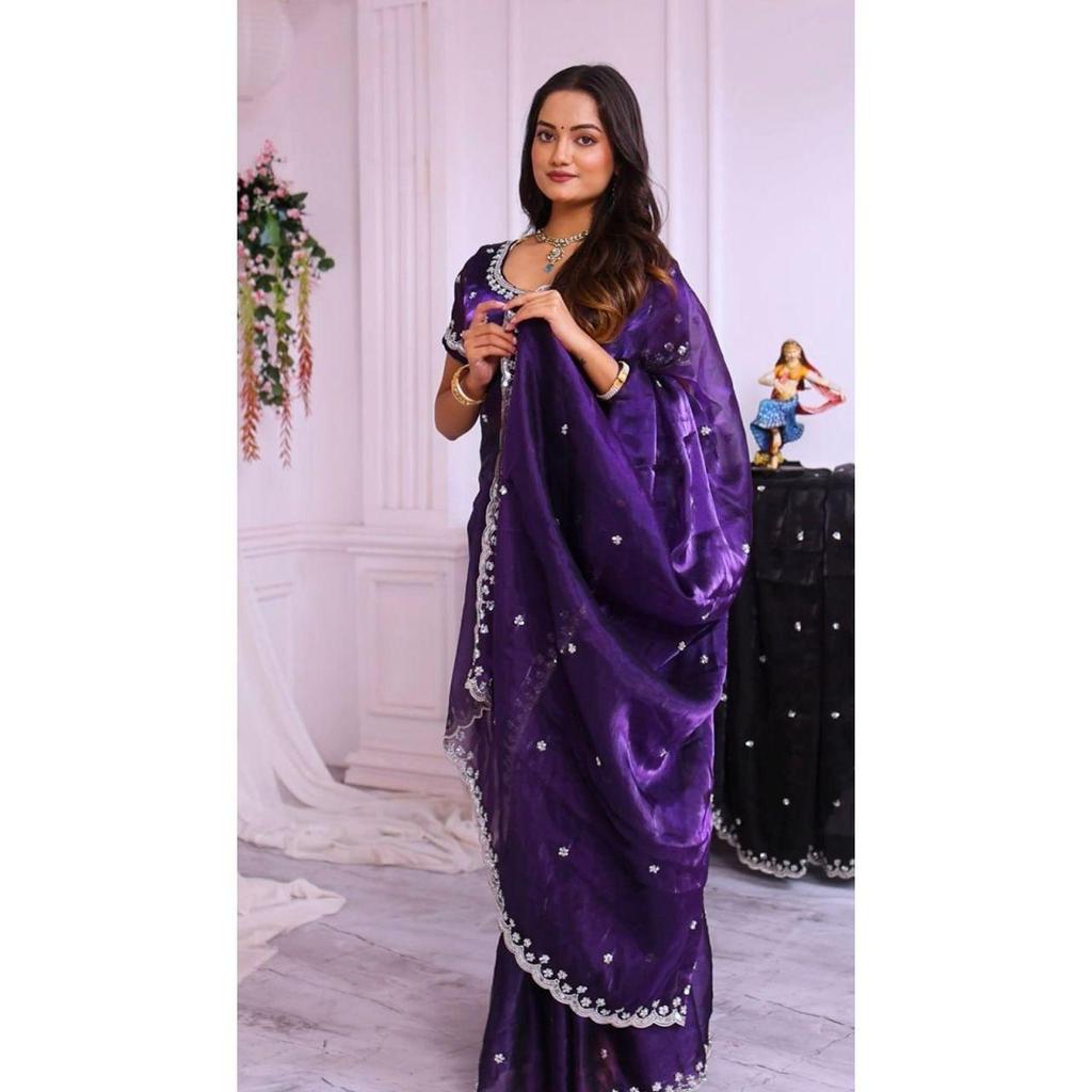 Последнее новое свадебное сари Тяжелая вышивка Настоящий Wal и Moti с пайетками*