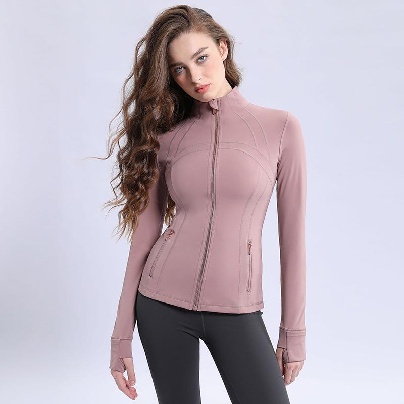 Новая женская нейлоново-спандексная куртка для йоги со стойкой и двухсторонним молнией для спорта