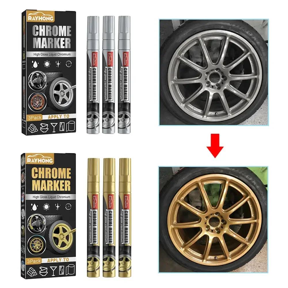 Chrome Marker Pen Car DIY Oily Paint Metallic Tyre Wheel Graffiti Tread Environmental Highlights Silver White Craftwork Amagi Touchup Paint2