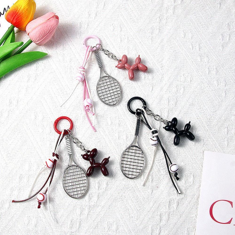 Zinc Zinc Alloy Badminton Keychain Badminton Shape Tennis Racket Rope Keychain  Backpack Decoration