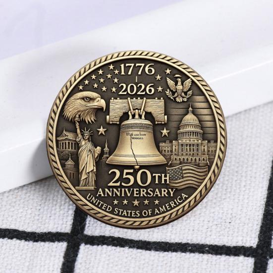 US 250th Anniversary Souvenir Coin Double-Sided Carved United States History Commemorative Badge Round Metal Collection Coin Patriotic Decoration
