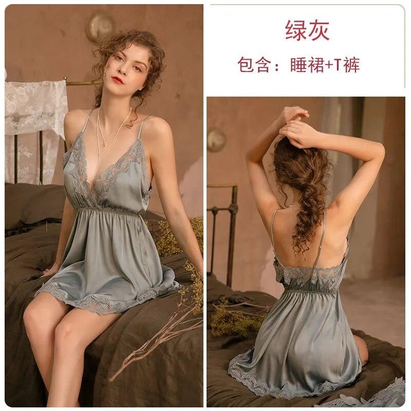 Сексуальные комплекты халатов, пижамы, женская одежда для сна, ночное платье, кружевной халат с вышивкой, ночная рубашка, комплект нижнего белья с открытой спиной