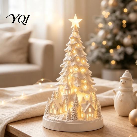 Desktop Decorative Tree LED Light Up Snowy Christmas Tabletop Decoration, Mini Night Festive Room Decoration Light, Indoor Holiday for Living