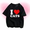 Футболка большого размера с надписью «I Love My Cats» Y2k Fashion Letter Print Kawaii Pink Tee для женщин, топы с коротким рукавом, готическая уличная одежда Love Cat