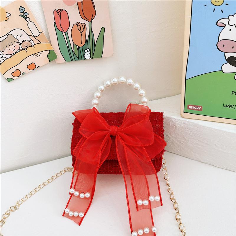 Elegant Pearl Red Childrens Handbag For Girls Featuring Breathable And Material Wearresistant