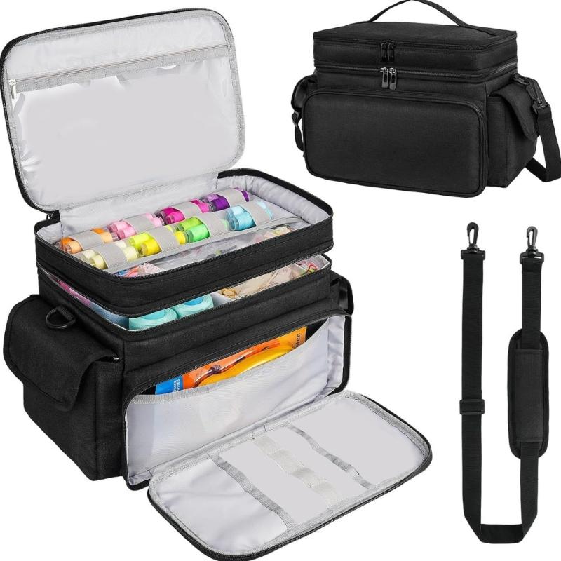 Двухслойный ящик для хранения швейных принадлежностей, водонепроницаемый, износостойкий тканевый органайзер для рукоделия с плечевыми ремнями