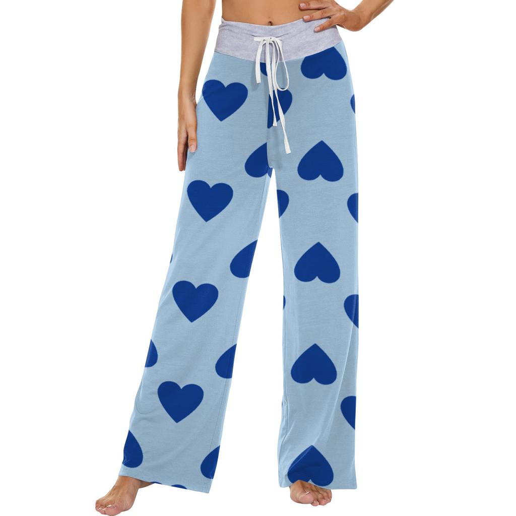 Women's Fashion Casual Comfortable Pajama Pants Love Printed Drawstring Wide Leg Pants Trousers