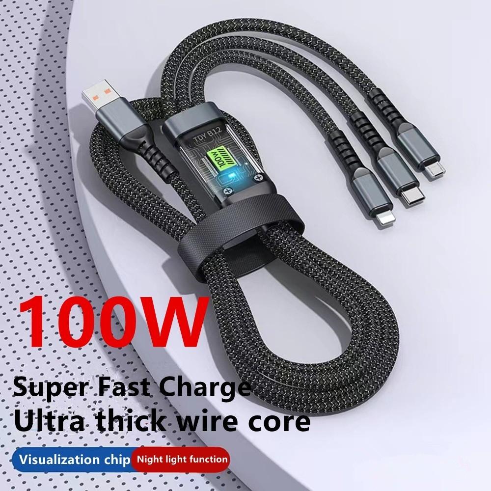 100 Вт 3 в 1 Супер зарядный кабель 6A Micro USB Type C Быстрое зарядное устройство Кабель типа C Кабель для передачи данных для Samsung