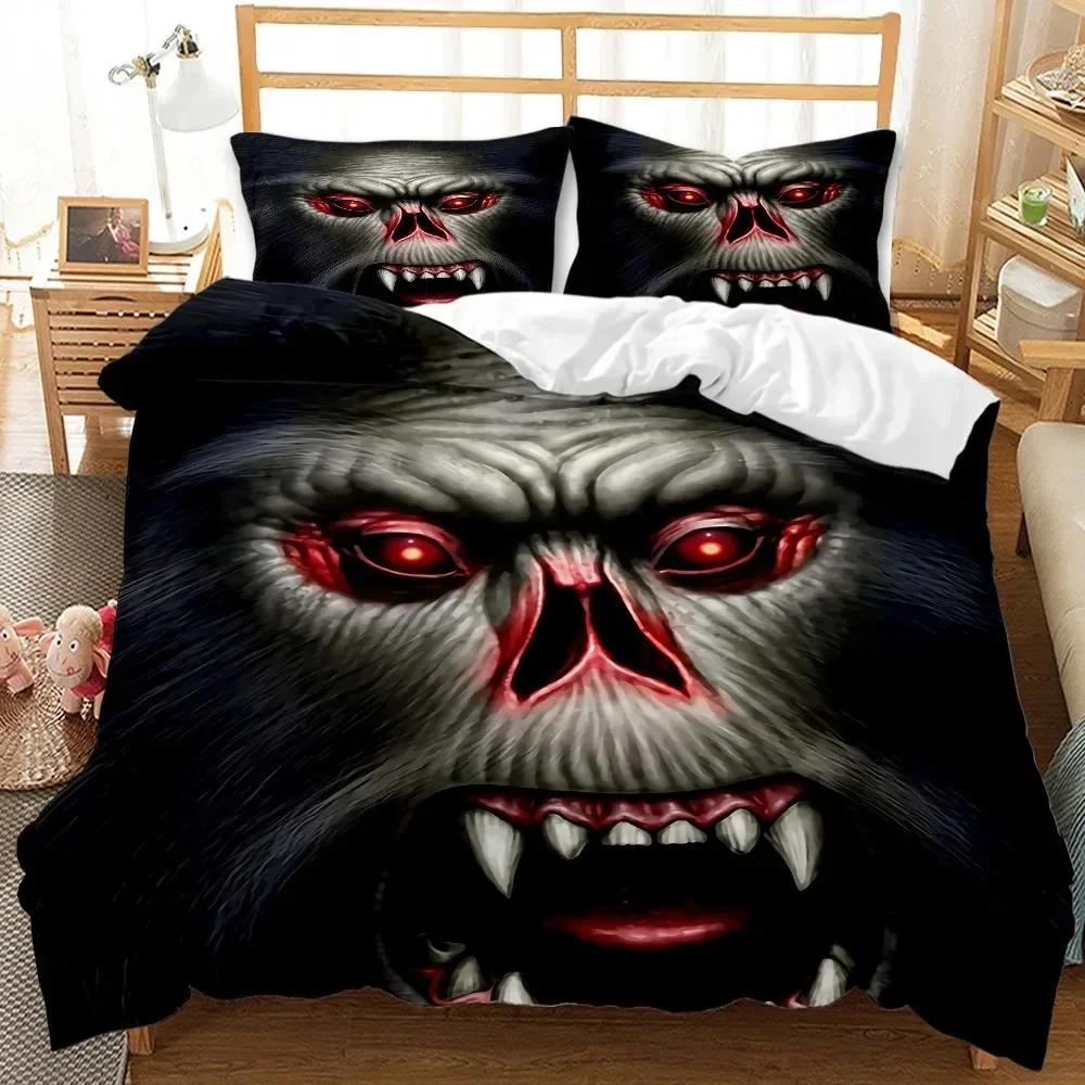 Пододеяльник с обезьяной Голова гориллы Набор постельного белья с дикими животными Печатный комплект постельного белья с наволочкой Постельное мягкое размер Queen King Постельное белье для дома
