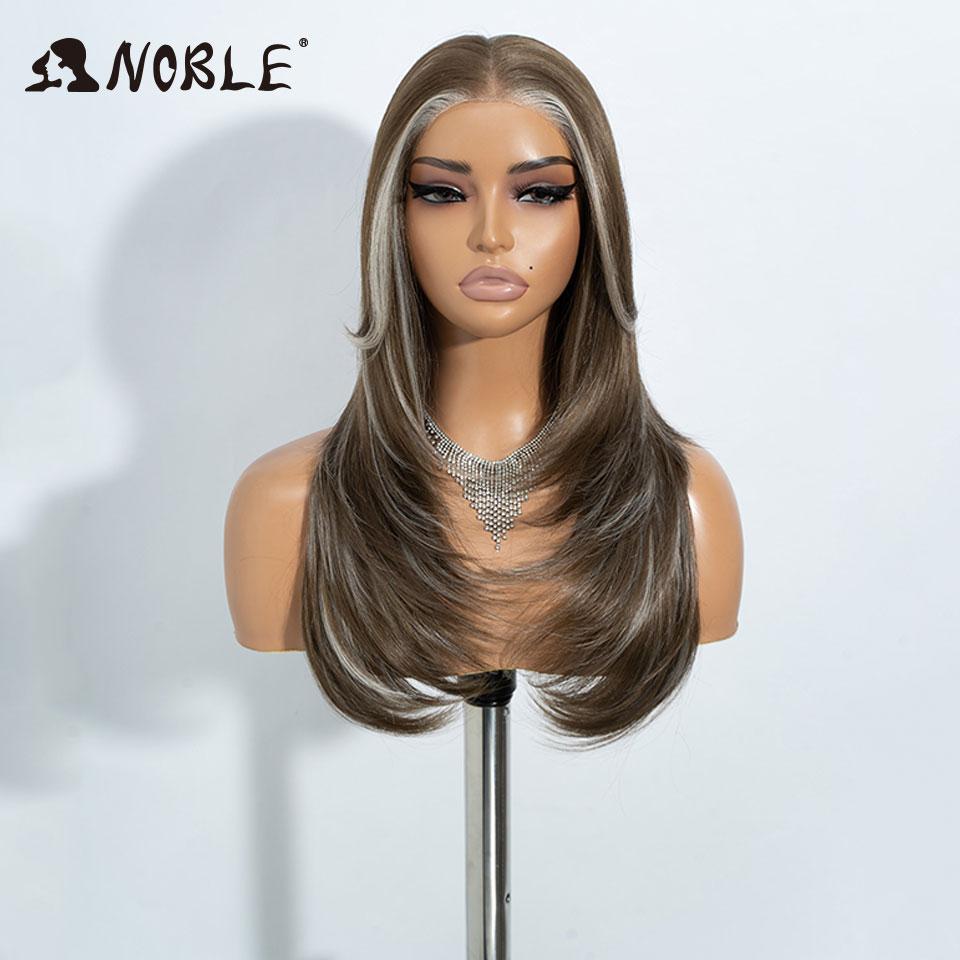 Noble Synthetic Lace Front Wigs For Women 13x3 Straight Lace Wig Pre Plucked Layered Wig Ombre Blonde Brown White Cosplay Wig