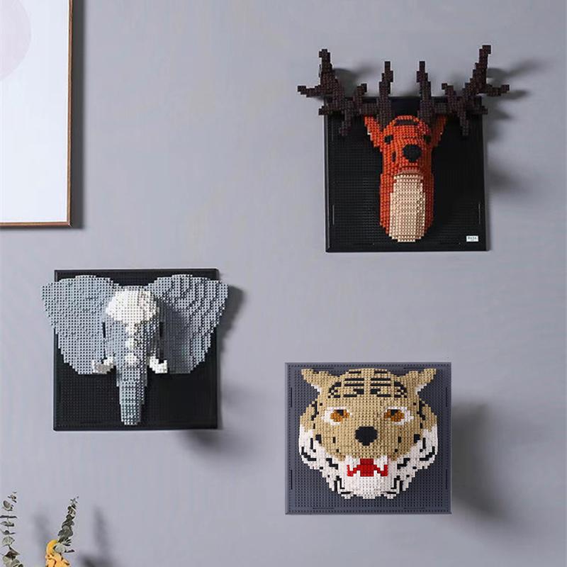 Non-Toxic 3D Animal Building Blocks Elephant Tiger Chinese Dragon Diy Murals Decoration Ornaments Bricks Tiger Puzzle Toys Base Kids Adult