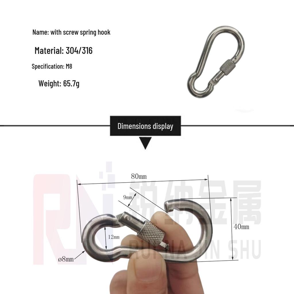 Stainless Steel Screw Spring Carabiner Keychain Safety Buckle