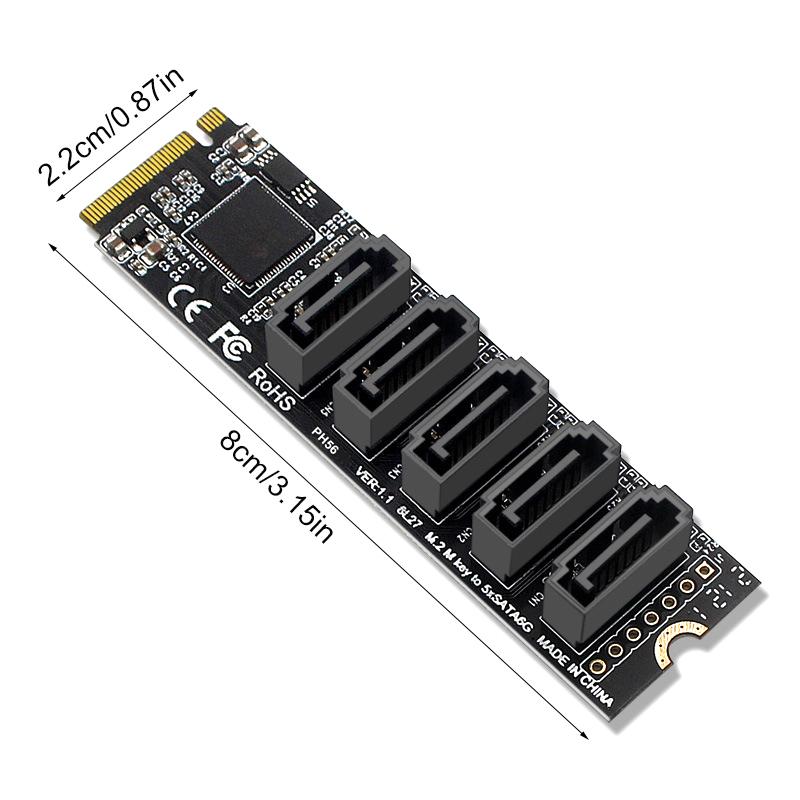 M.2 NVME PCI-E PCIE X4 X8 X16 на 5 портов 3.0 SATA Адаптер-плата Расширитель III ASM1166 6 ГБ/с Корпус сервер ПК Компьютер Расширение
