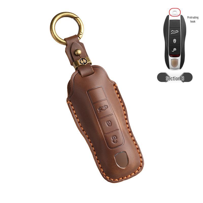 Премиальный кожаный чехол для ключей Porsche: Подходит для Panamera, Macan, Cayenne, 718, 911, Taycan