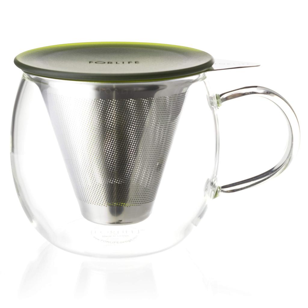 For Life Lucidity Glass 355ml Tea Strainer and Green 832 Brew-in Cup, (with Lid), Tea,