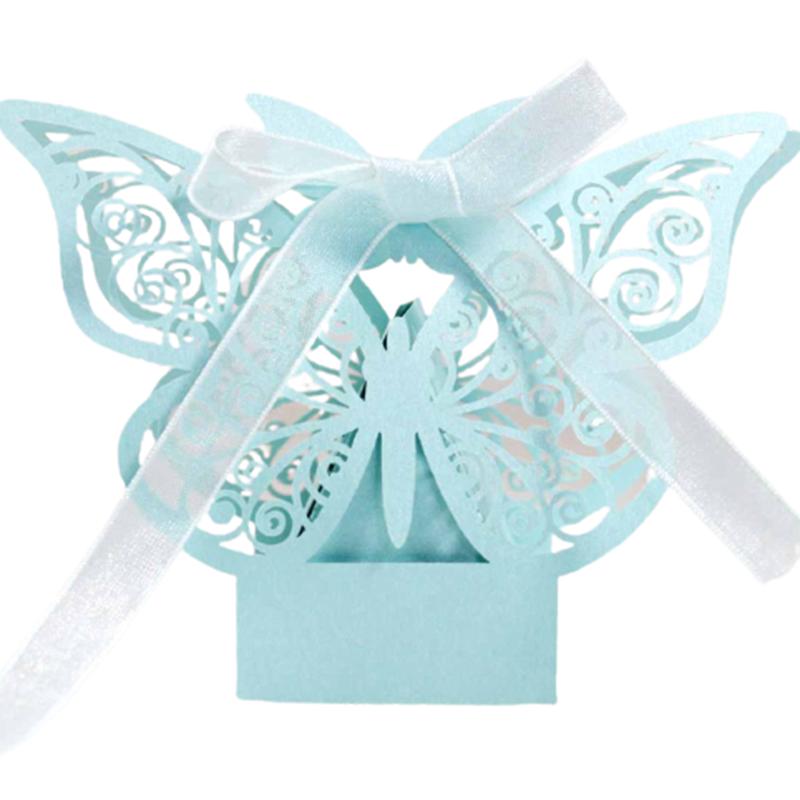 50/100 шт. подарочные коробки с бабочками, оптовая продажа, упаковка конфет с лентами для детского душа, товары для свадьбы, дня рождения, вечеринки