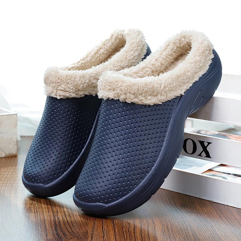 Fashion Men's Clogs Short Plush Slippers Winter Fashion Hole Shoes Beach Sandal Indoor House Flat Shoes Lightweight Soft Bathroom Slide