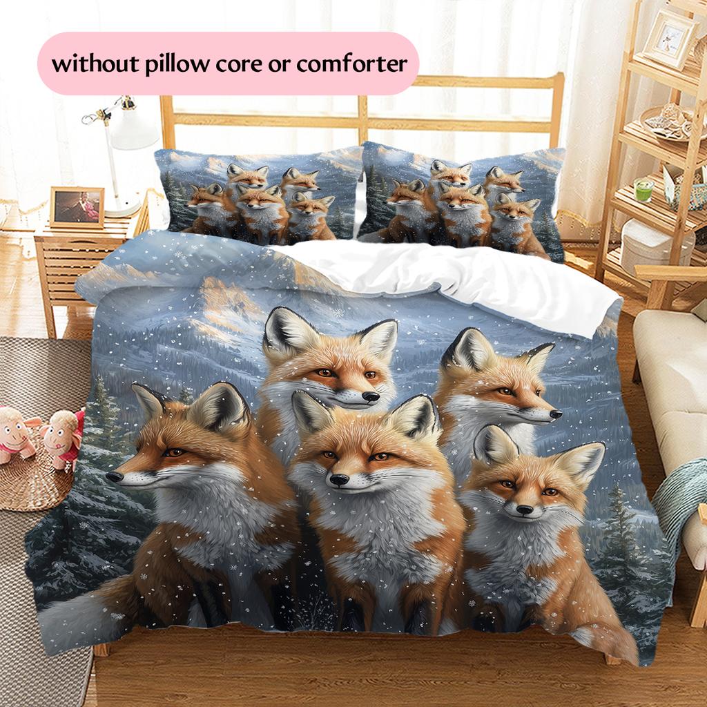 Fox Pattern Bedding Home Decoration Birthday Gift (1 * duvet cover + 2 * pillowcase, without core)