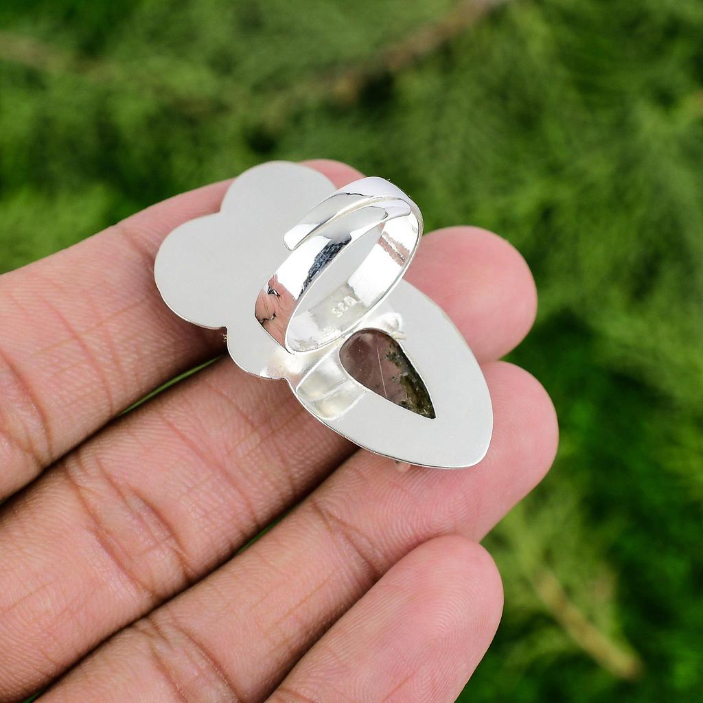 Pear Natural Garden Quartz Sterling Silver Anniversary Statement New Flower Ring