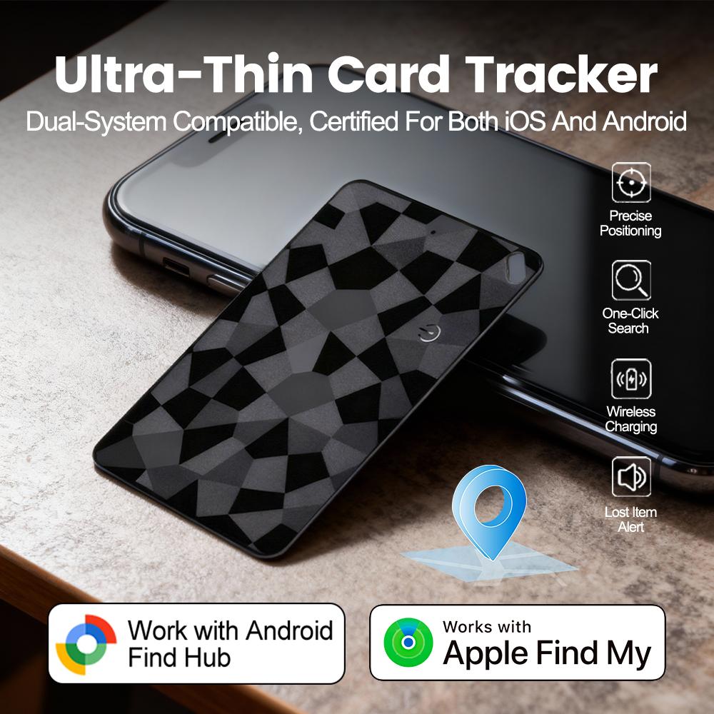 Dual System Smart Location Tag Wallet Tracker Card Compatible With Apple Find My Google Find Hub Rechargeable GPS Tracker 7