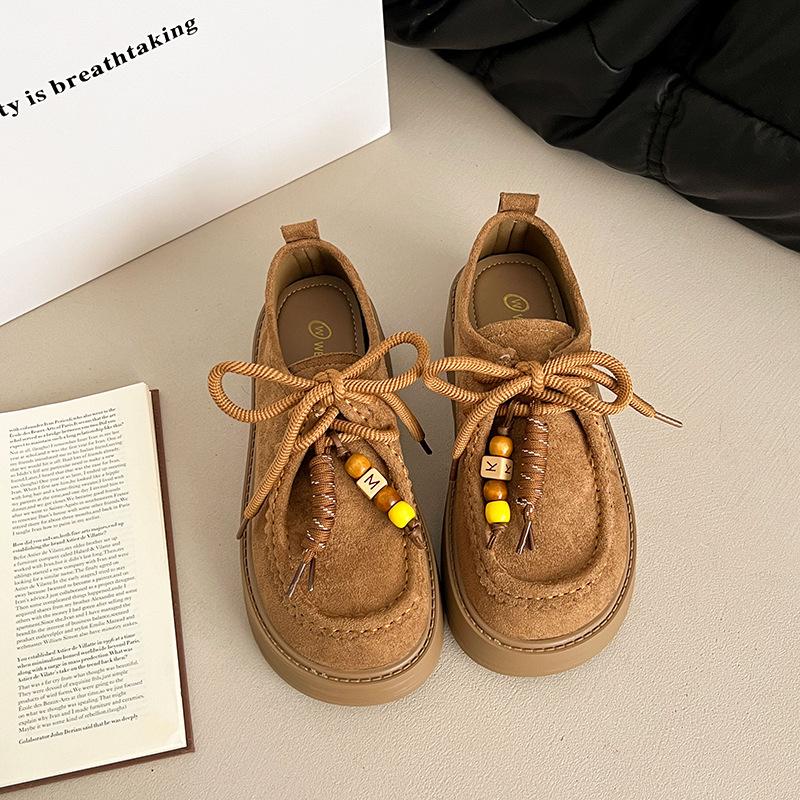 Женские осенние ботинки Boken на платформе 2025 года, новые, в стиле ретро, на шнуровке, с бисером, универсальные, на маффиновой подошве, с увеличением высоты, обувь-кенгуру